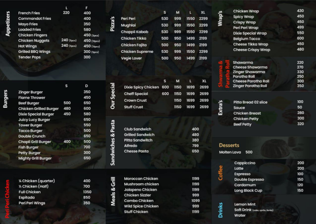 Dixie Chicken Menu